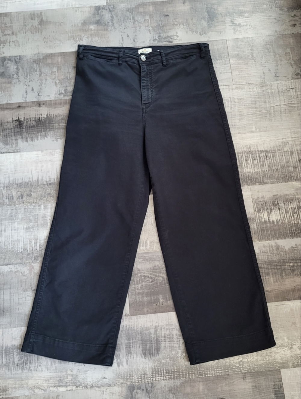 Marine Layer Women's Bridget Wide Leg Crop Jeans Black Size 12 Cotton High Waist